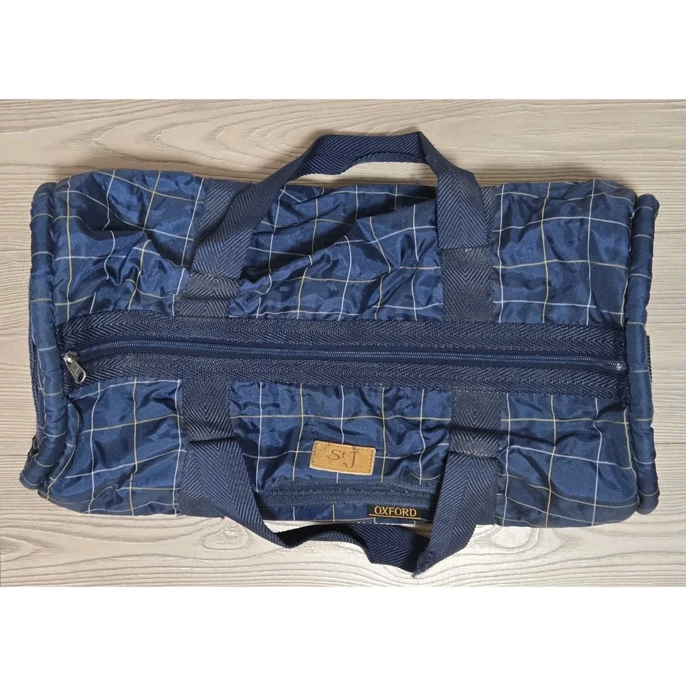 Oxford Blue Plaid Duffle Bag Vintage Polyester / Nylon 22